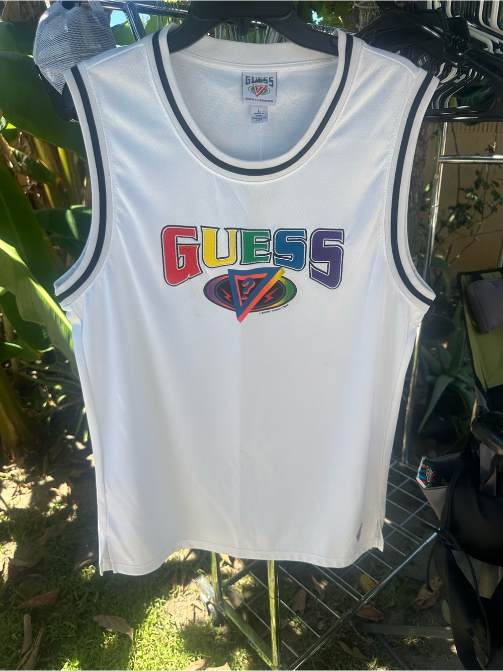 GUESS White Rainbow Logo Sleeveless Jersey